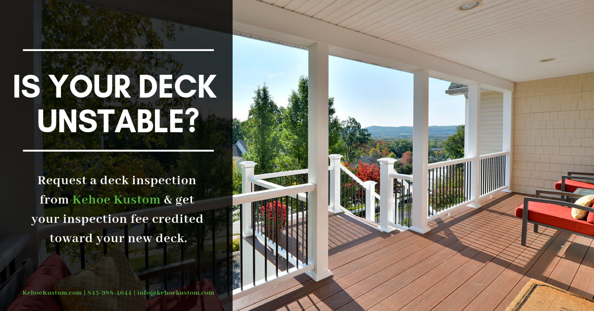 kehoe Kustom deck stability promotional image. request a deck inspection from NADRA certified deck inspector kehoe kustom orange county NY design Build company