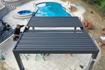 pergola x installation near a pool