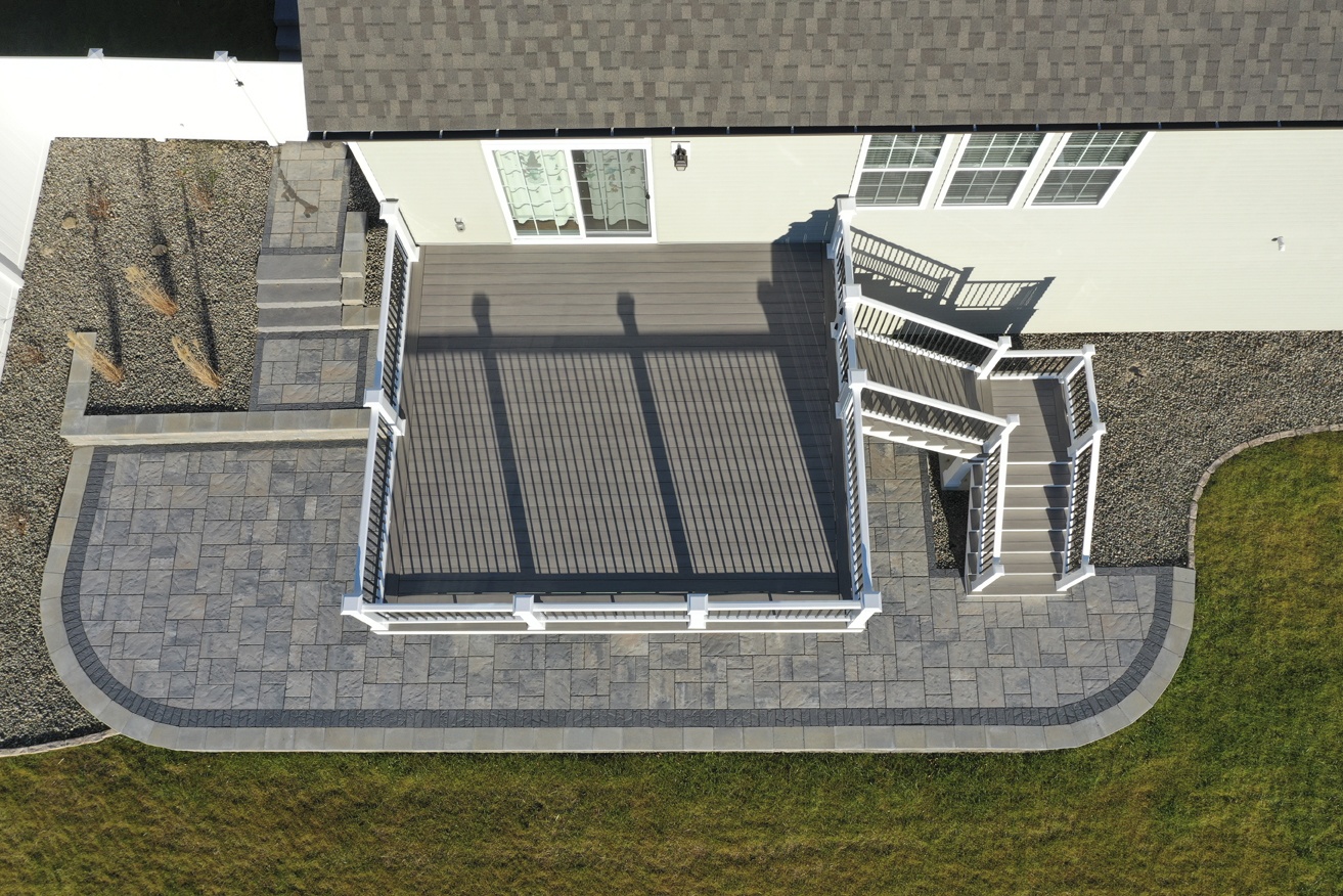 aerial view of 2-story backyard deck in hudson valley new york