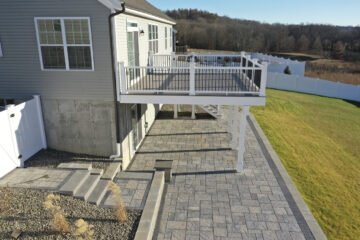 aerial view of 2-story backyard deck in hudson valley new york