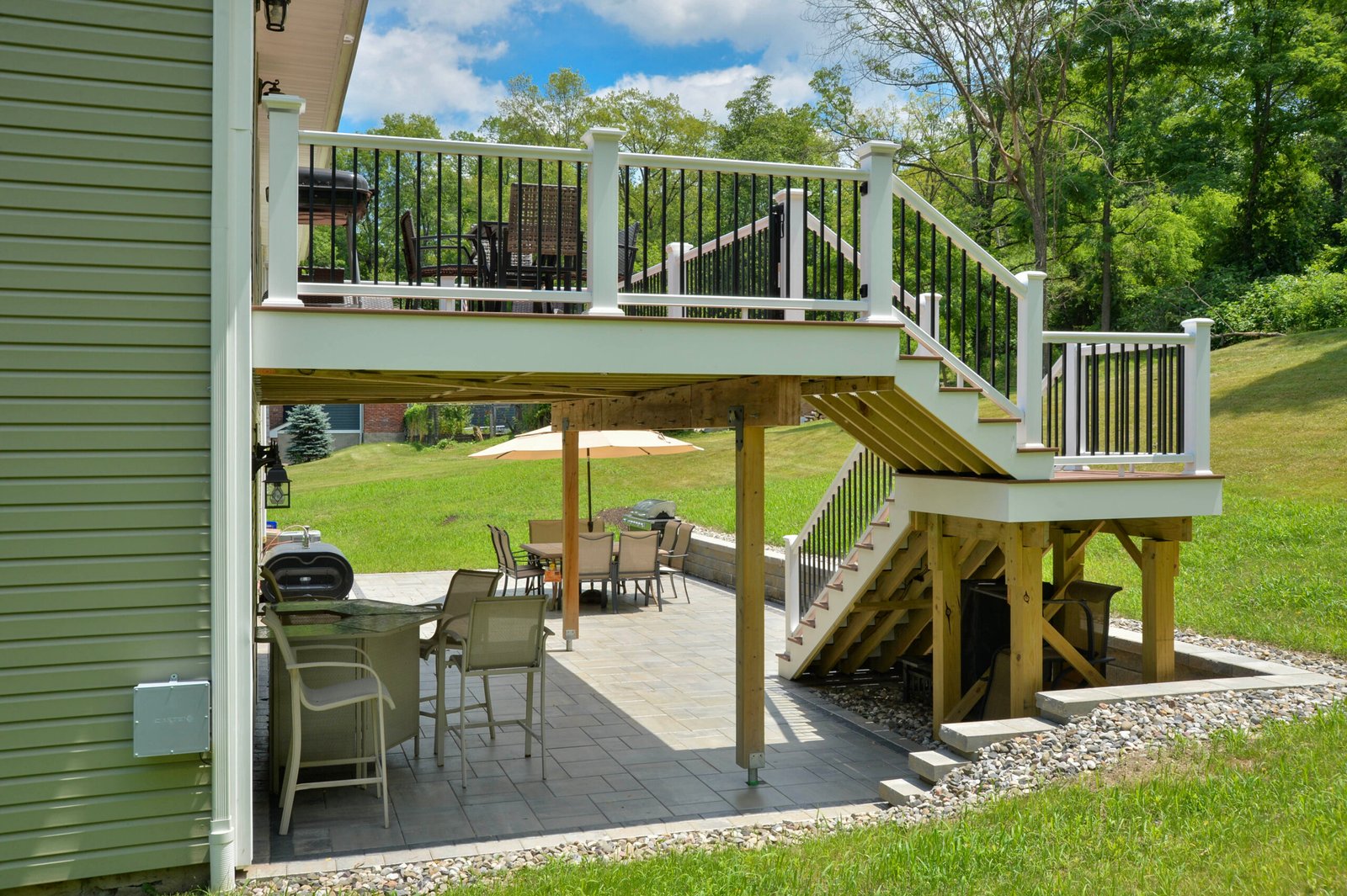 Two Story Deck Staircase in L Shape for safety