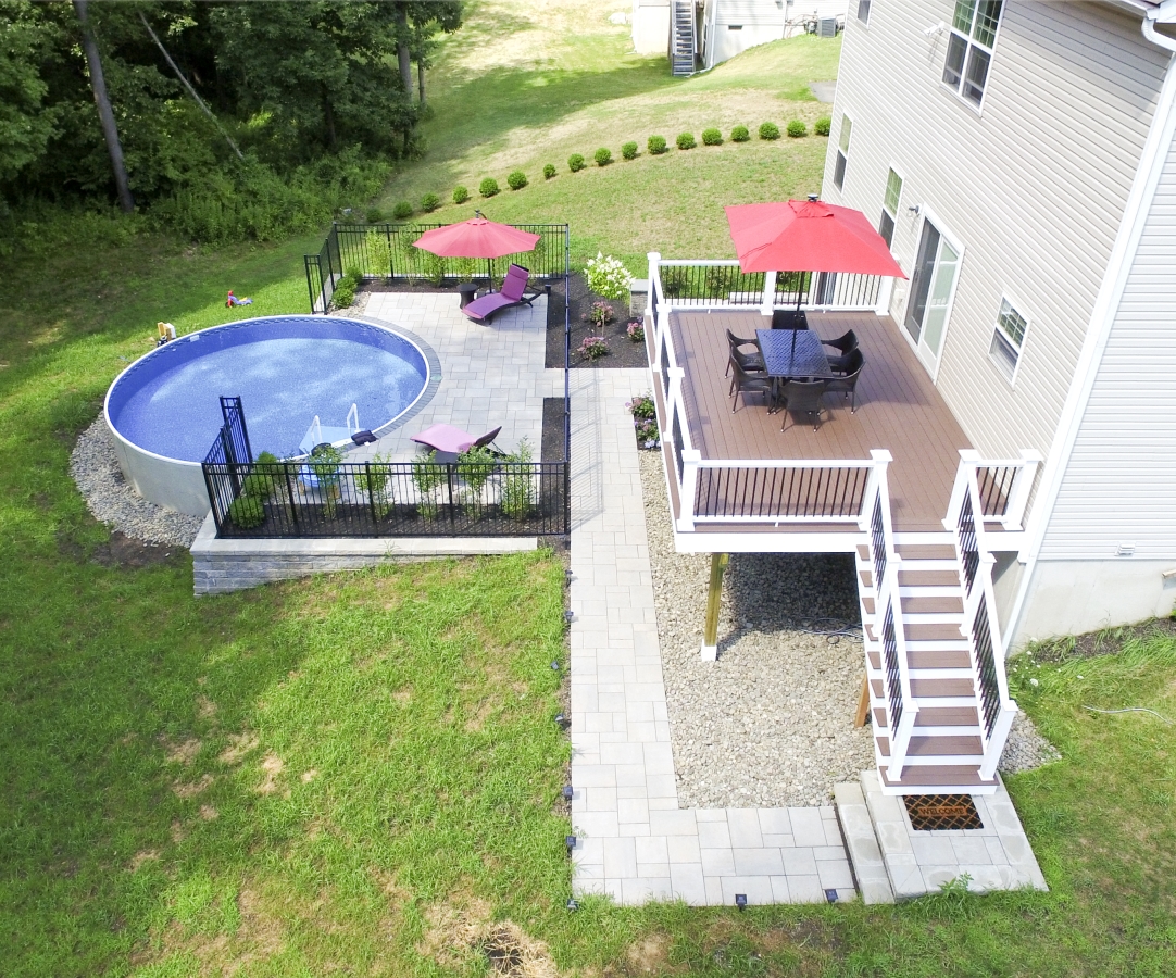 Two Story Deck with Above Ground Pool in Florida NY